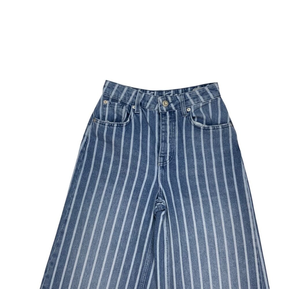 Free People Blue & White Striped Wide Leg Jeans - Picture 7 of 12
